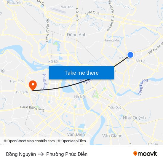 Đồng Nguyên to Phường Phúc Diễn map