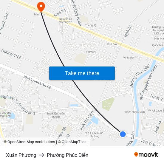 Xuân Phương to Phường Phúc Diễn map