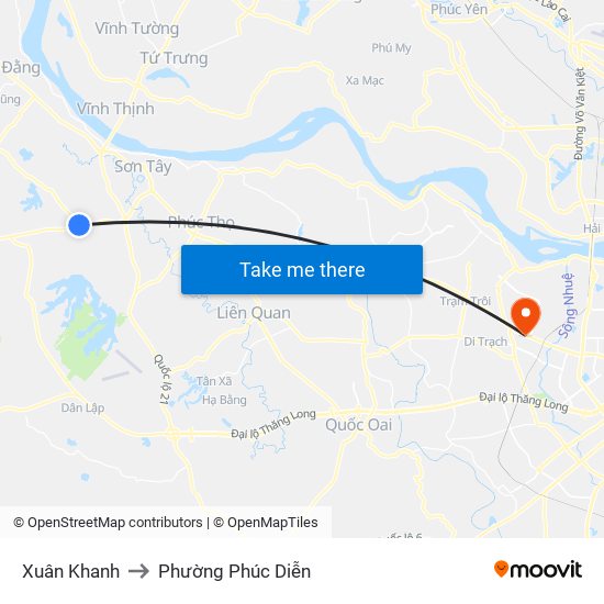 Xuân Khanh to Phường Phúc Diễn map