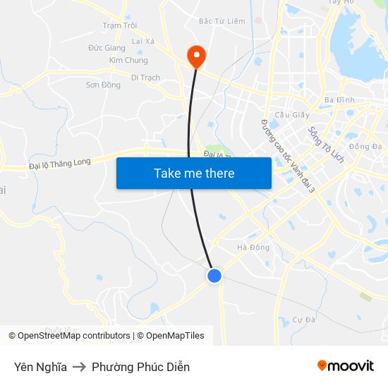 Yên Nghĩa to Phường Phúc Diễn map