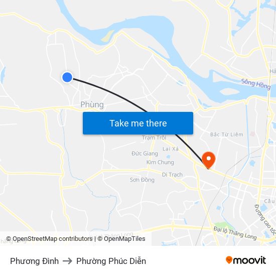 Phương Đình to Phường Phúc Diễn map