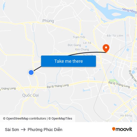 Sài Sơn to Phường Phúc Diễn map