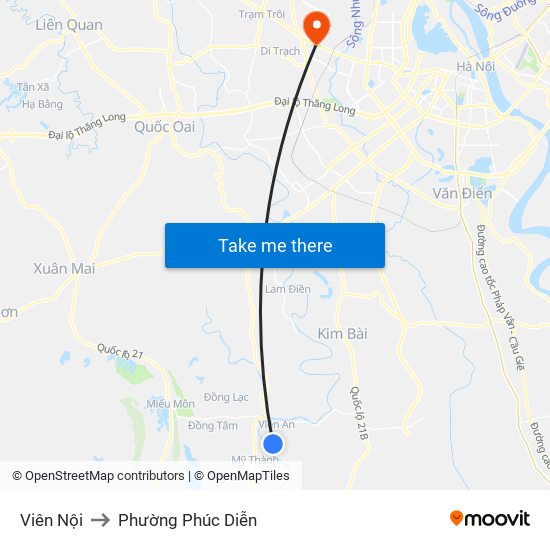 Viên Nội to Phường Phúc Diễn map