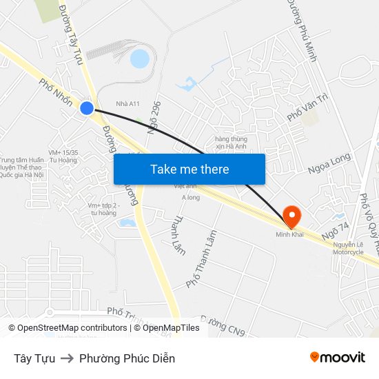 Tây Tựu to Phường Phúc Diễn map