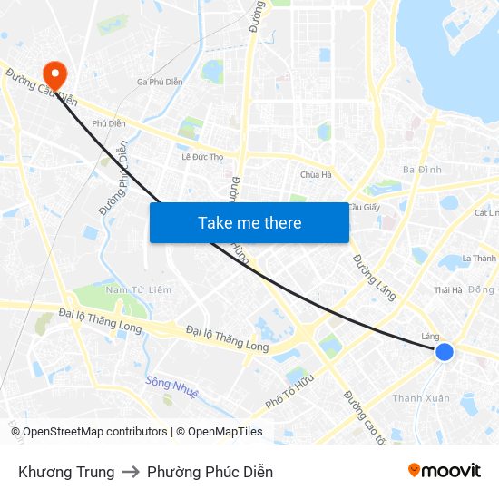 Khương Trung to Phường Phúc Diễn map