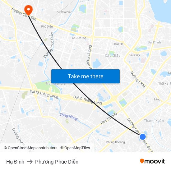 Hạ Đình to Phường Phúc Diễn map