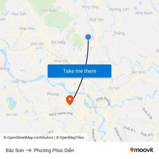 Bắc Sơn to Phường Phúc Diễn map