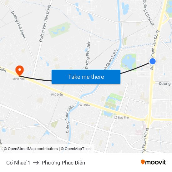 Cổ Nhuế 1 to Phường Phúc Diễn map