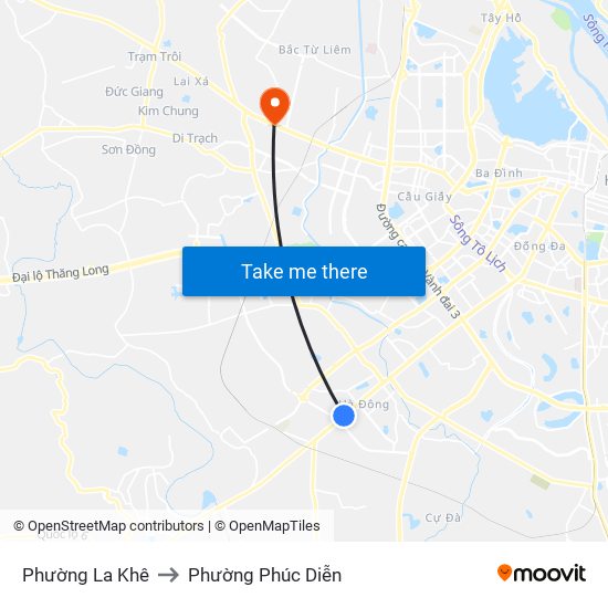 Phường La Khê to Phường Phúc Diễn map