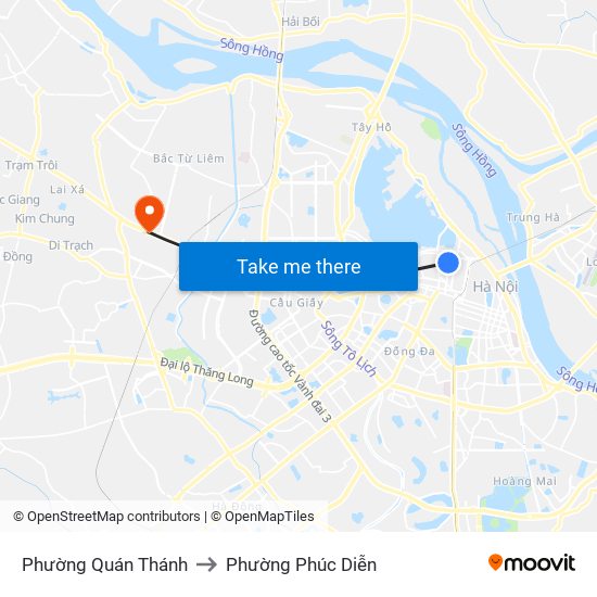 Phường Quán Thánh to Phường Phúc Diễn map