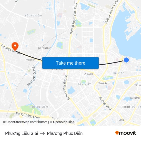 Phường Liễu Giai to Phường Phúc Diễn map