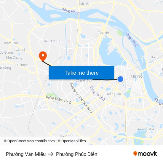 Phường Văn Miếu to Phường Phúc Diễn map