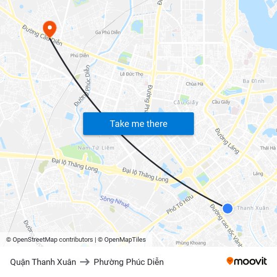 Quận Thanh Xuân to Phường Phúc Diễn map