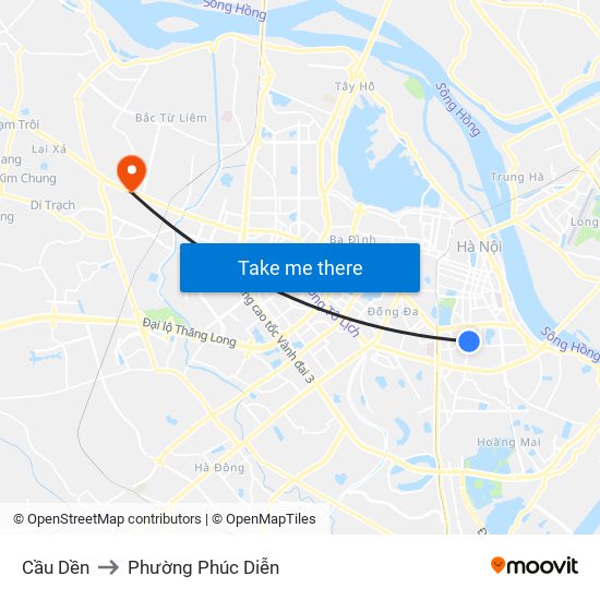 Cầu Dền to Phường Phúc Diễn map