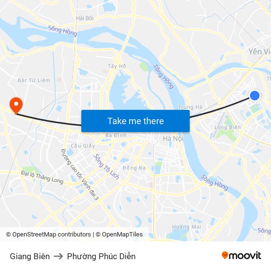 Giang Biên to Phường Phúc Diễn map