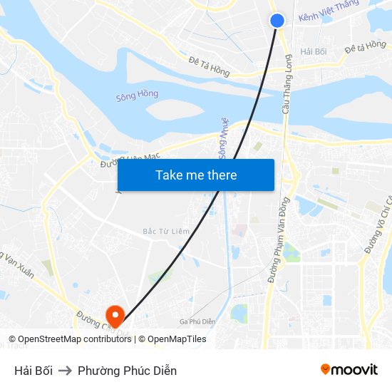 Hải Bối to Phường Phúc Diễn map