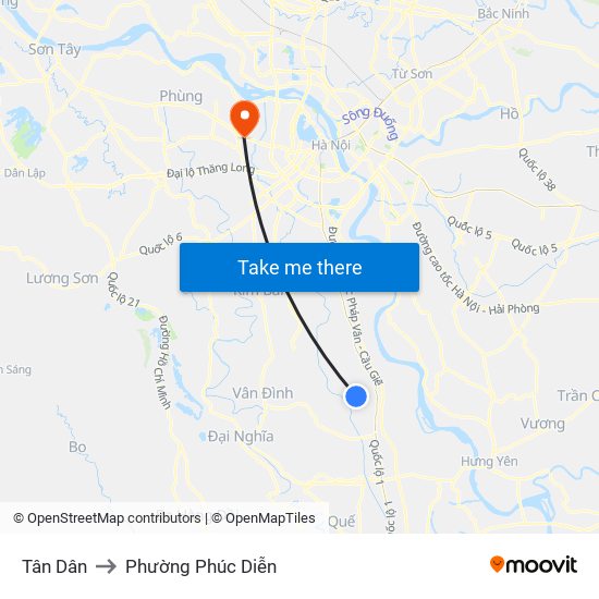 Tân Dân to Phường Phúc Diễn map