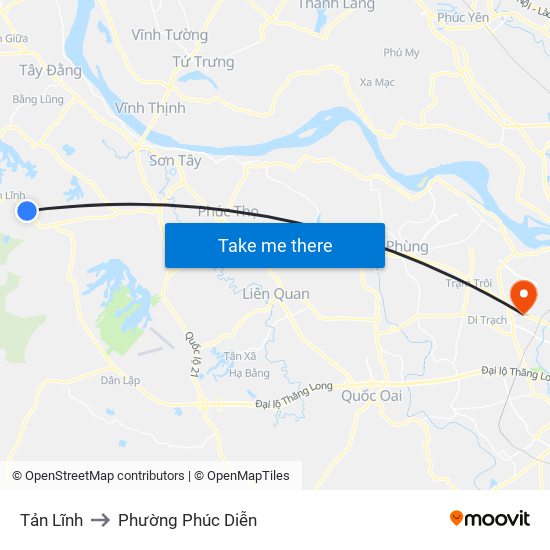 Tản Lĩnh to Phường Phúc Diễn map