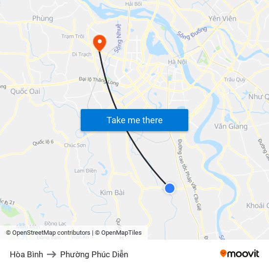 Hòa Bình to Phường Phúc Diễn map