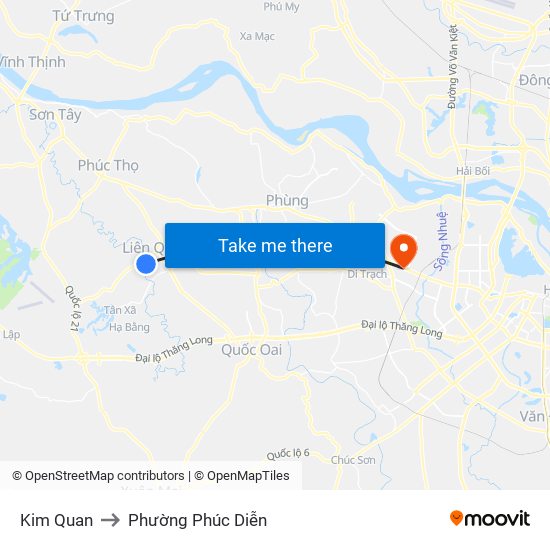 Kim Quan to Phường Phúc Diễn map