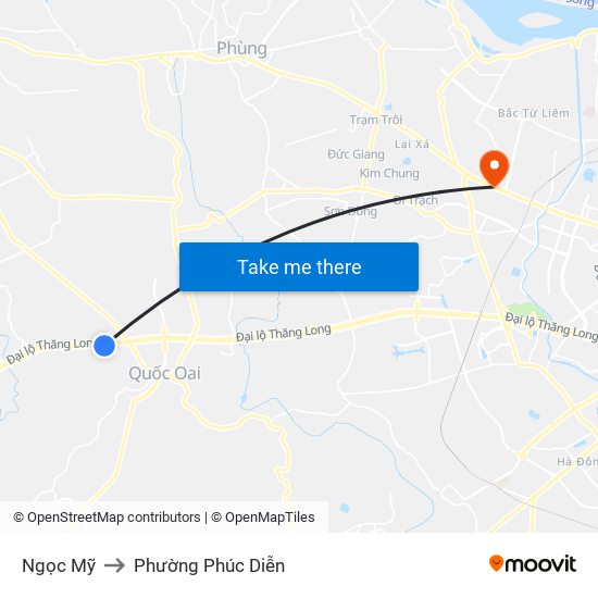 Ngọc Mỹ to Phường Phúc Diễn map