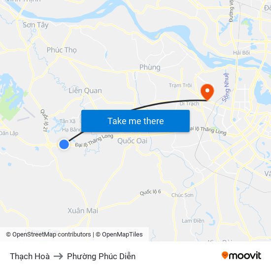 Thạch Hoà to Phường Phúc Diễn map