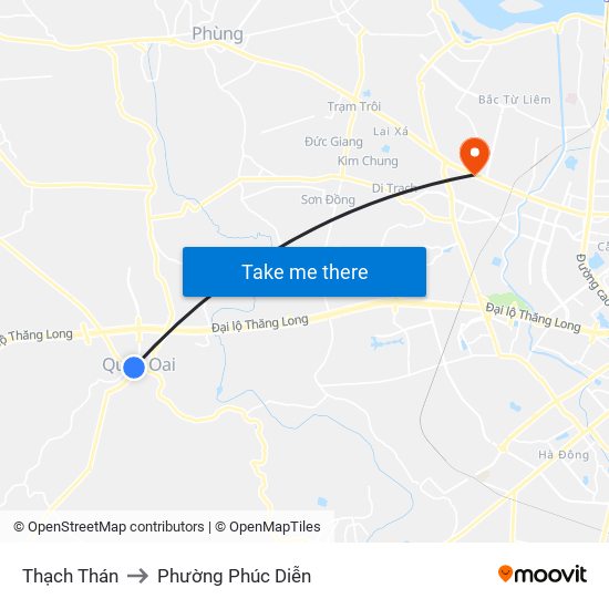 Thạch Thán to Phường Phúc Diễn map