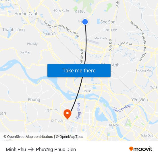 Minh Phú to Phường Phúc Diễn map