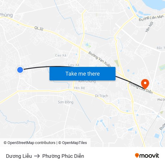 Dương Liễu to Phường Phúc Diễn map