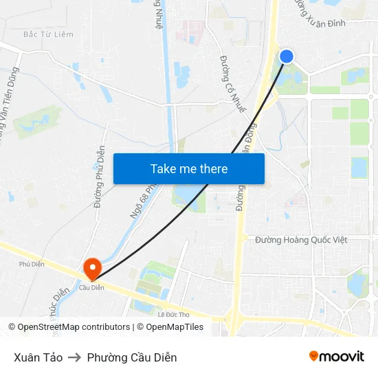 Xuân Tảo to Phường Cầu Diễn map