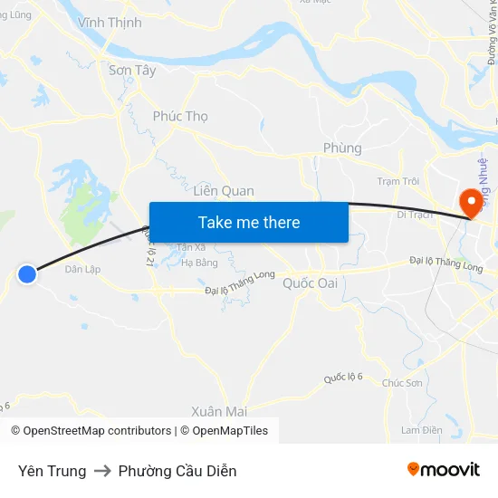 Yên Trung to Phường Cầu Diễn map
