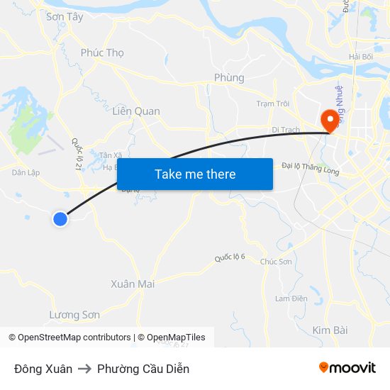 Đông Xuân to Phường Cầu Diễn map