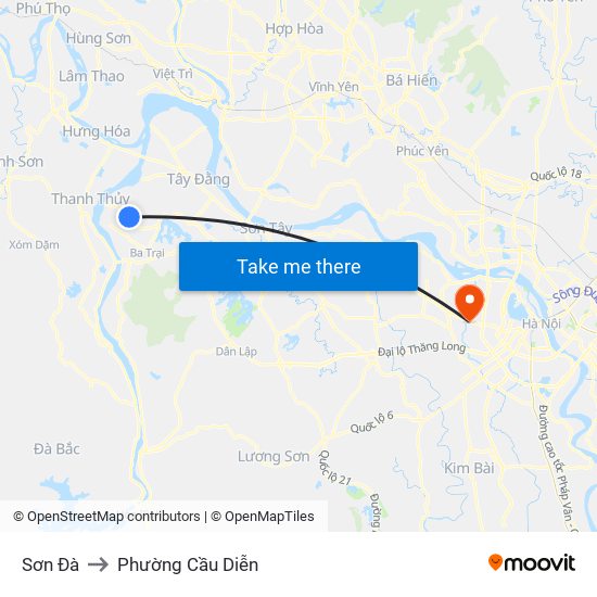 Sơn Đà to Phường Cầu Diễn map