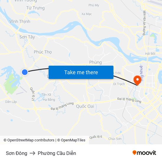 Sơn Đông to Phường Cầu Diễn map