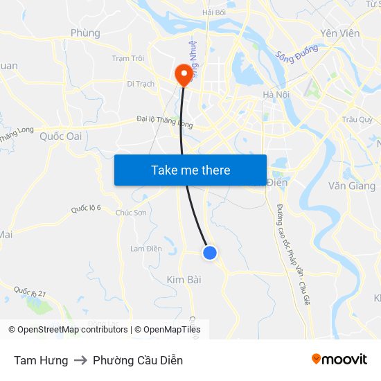 Tam Hưng to Phường Cầu Diễn map