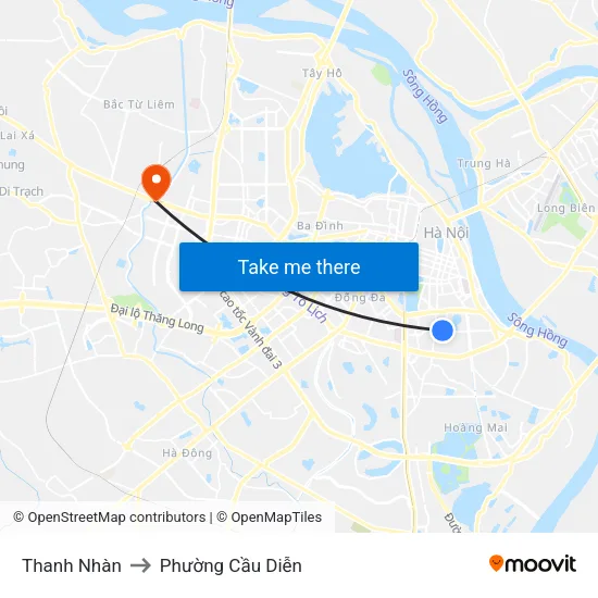 Thanh Nhàn to Phường Cầu Diễn map