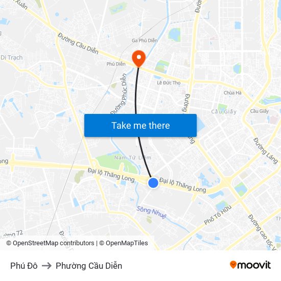 Phú Đô to Phường Cầu Diễn map