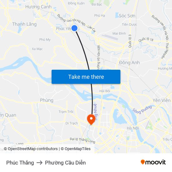 Phúc Thắng to Phường Cầu Diễn map