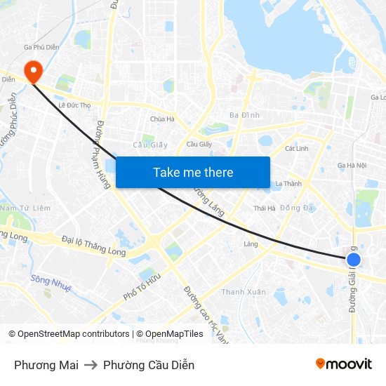 Phương Mai to Phường Cầu Diễn map