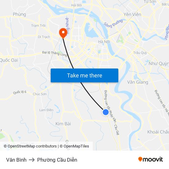 Văn Bình to Phường Cầu Diễn map