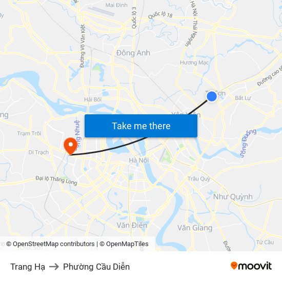 Trang Hạ to Phường Cầu Diễn map