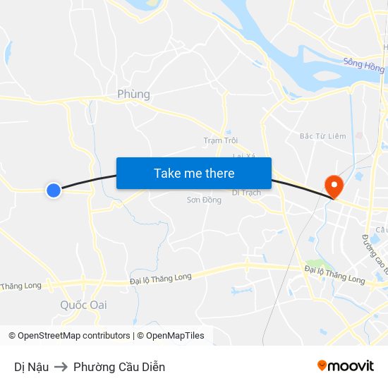 Dị Nậu to Phường Cầu Diễn map