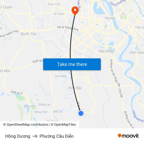 Hồng Dương to Phường Cầu Diễn map