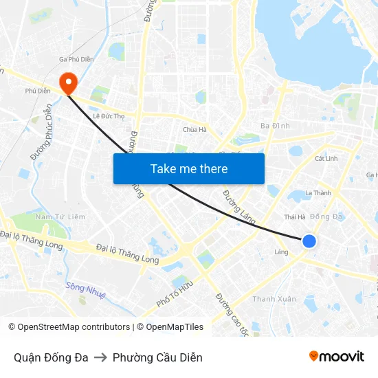 Quận Đống Đa to Phường Cầu Diễn map