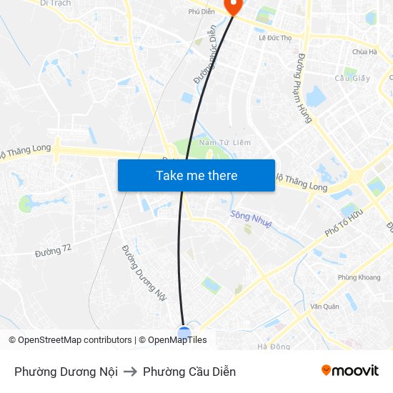 Phường Dương Nội to Phường Cầu Diễn map