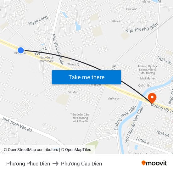 Phường Phúc Diễn to Phường Cầu Diễn map