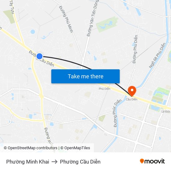 Phường Minh Khai to Phường Cầu Diễn map