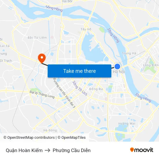 Quận Hoàn Kiếm to Phường Cầu Diễn map