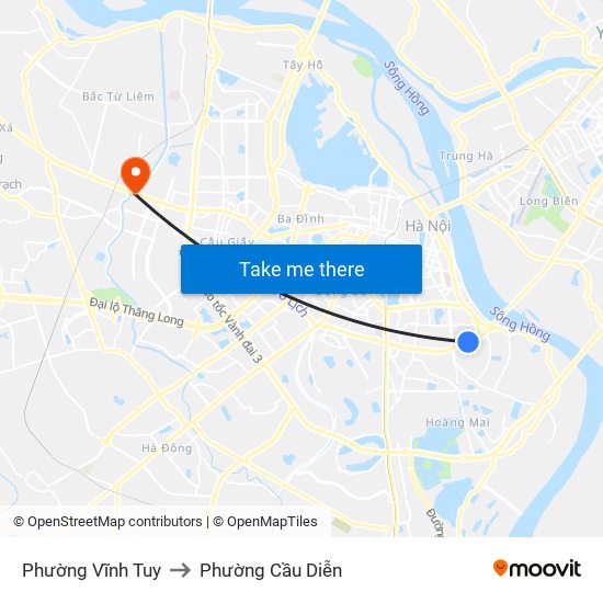 Phường Vĩnh Tuy to Phường Cầu Diễn map