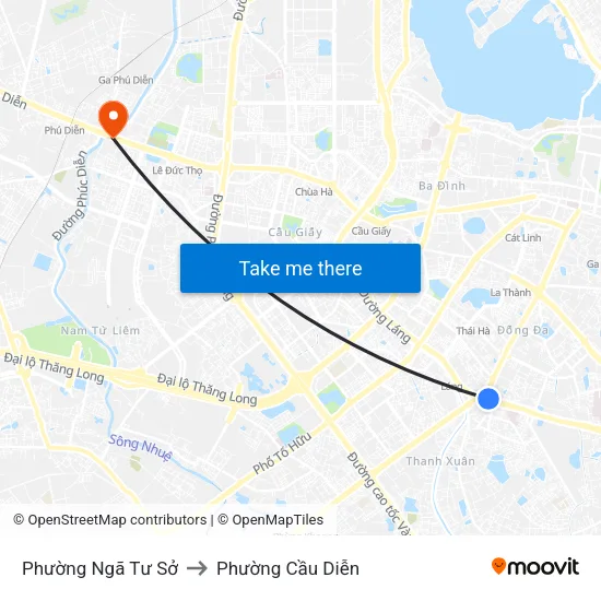 Phường Ngã Tư Sở to Phường Cầu Diễn map